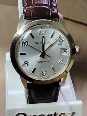 Vintage Caravelle By Bulova Germany Made Automatic Men's Watch Cocodrile Strap
